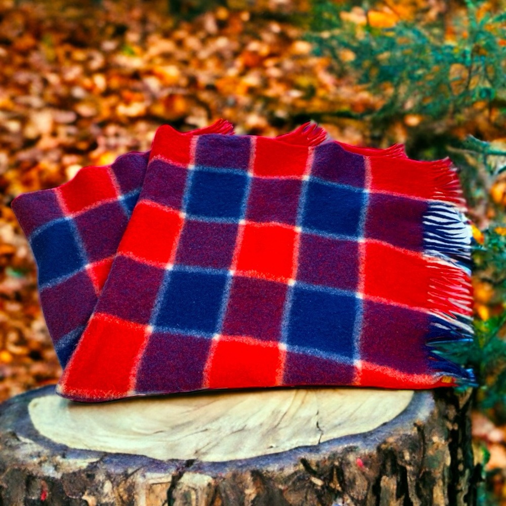 Cozy Vintage Plaid Blanket - Red and Blue